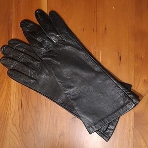 Vintage Miss Aris Black Leather Kid Gloves from Phillipines Size 7